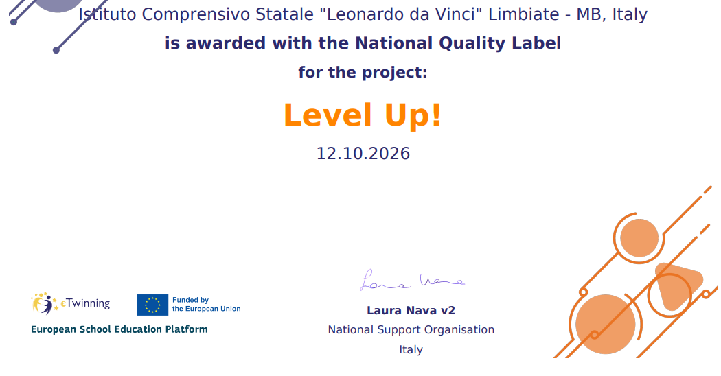 Il progetto eTwinning “Level Up!” conquista il Quality Label nazionale!